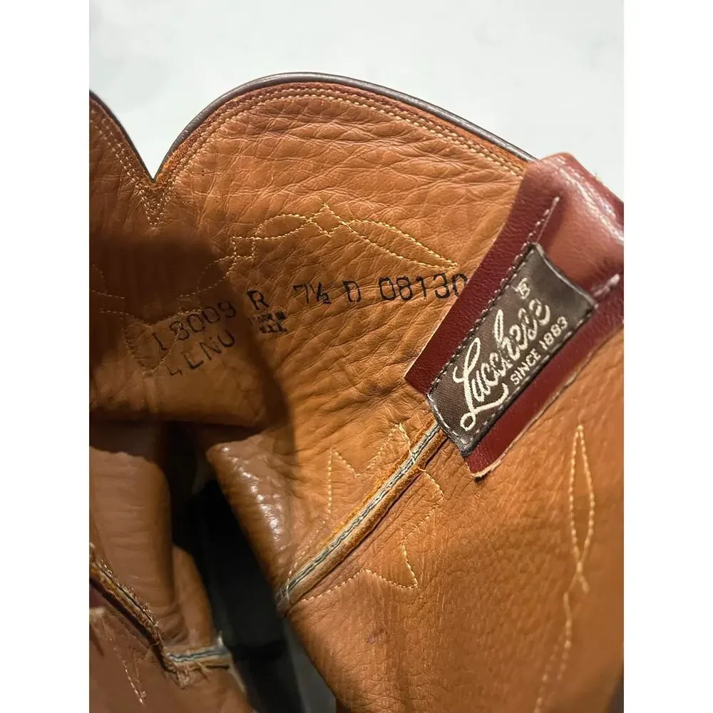 Lucchese L8009 Brown 2-tone Roper Western Ostrich Cowboy Boots Men’s Size 7.5D